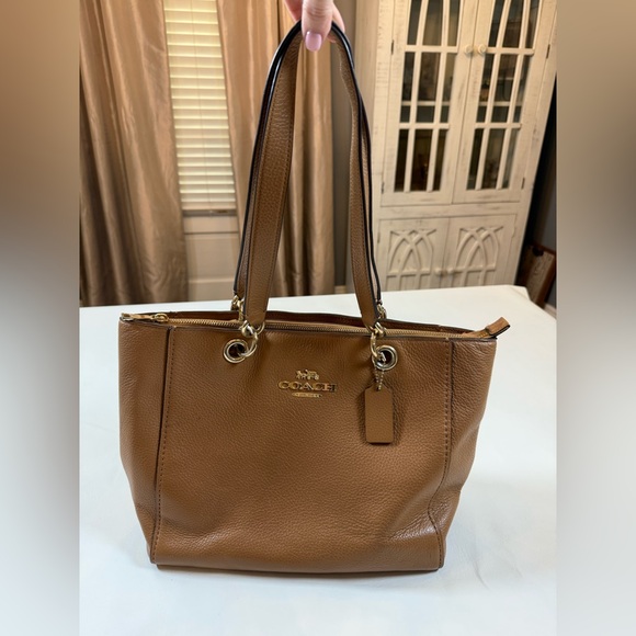 Coach Jes Pebble Leather Tote In Saddle Brown $378 *AUTHENTIC* - Picture 1 of 11